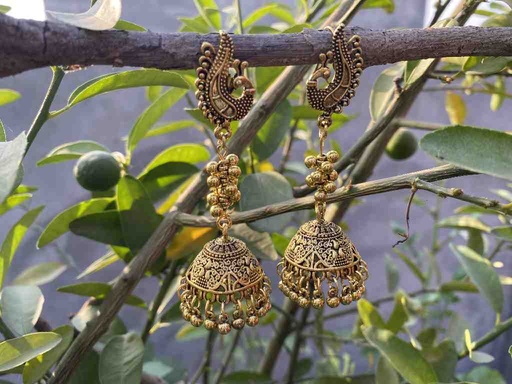 [PK6272-JW-EAR-017655] Hand-Crafted Antique Jhumkay Earrings 