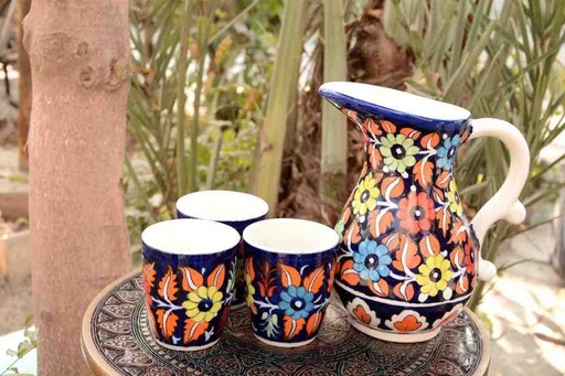 [PK0023-CF-BPO-025766] Blue Pottery 6 Glass Water Set