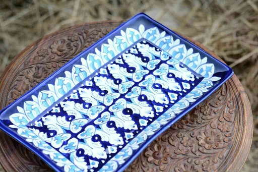 [PK0363-HM-TRY-026000] Blue Pottery Rectangular Dish