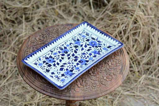 [PK0363-HM-TRY-026003] Blue Pottery Rectangular Dish
