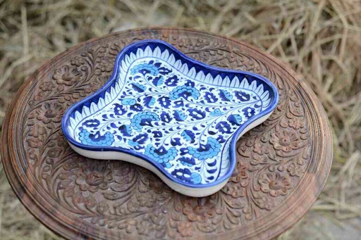[PK0363-HM-TRY-026007] Blue Pottery Star Shape Serving Dish