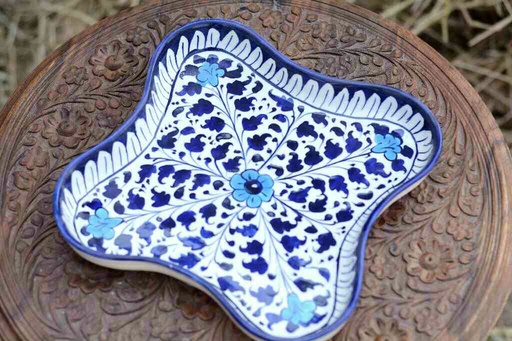[PK0363-HM-TRY-026008] Blue Pottery Star Shape Serving Dish