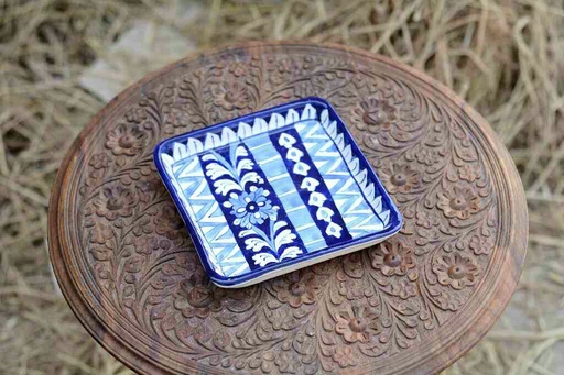 [PK0363-HM-TRY-026048] Blue Pottery Square Shape Serving Tray