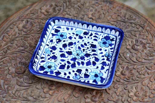 [PK0363-HM-TRY-026049] Blue Pottery Square Shape Serving Tray