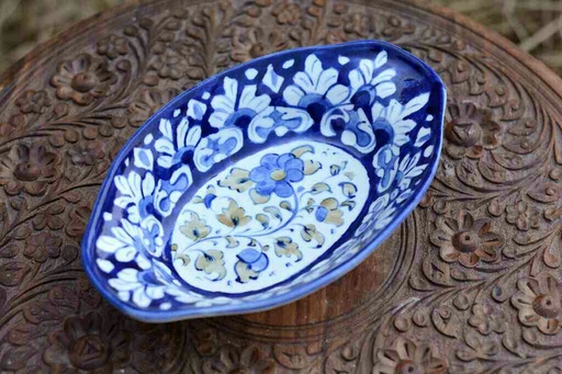 [PK0363-CF-BPO-026051] Blue Pottery Oval Shape Raita Bowl
