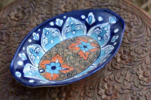 [PK0363-CF-BPO-026054] Blue Pottery Oval Shape Raita Bowl