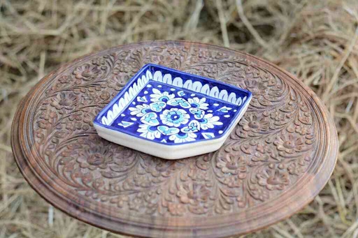 [PK0363-HM-TRY-026084] Blue Pottery Dry Fruit Serving Tray
