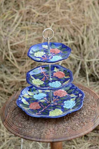 [PK0363-HM-TRY-026087] Blue Pottery Cup Cake Serving Tray