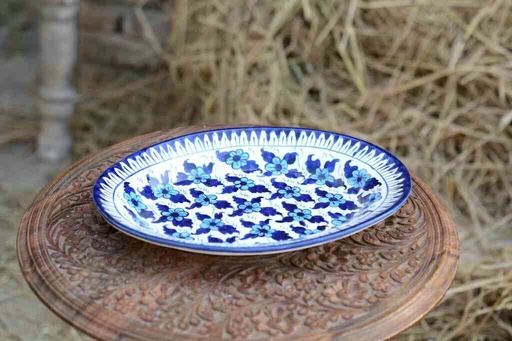 [PK0363-HM-TRY-026108] Blue Pottery Oval Shape Rice Tray