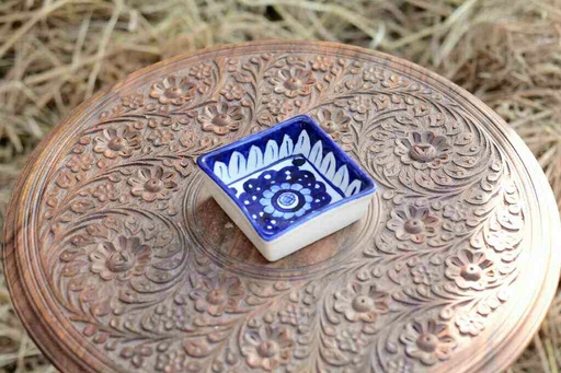 [PK0363-CF-BPO-026299] Blue Pottery Square Shaped Butter Cup