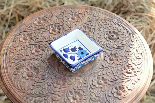[PK0363-CF-BPO-026301] Blue Pottery Square Shaped Butter Cup