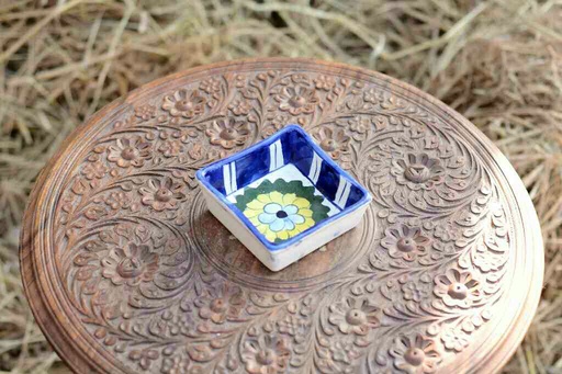 [PK0363-CF-BPO-026305] Blue Pottery Square Shaped Butter Cup