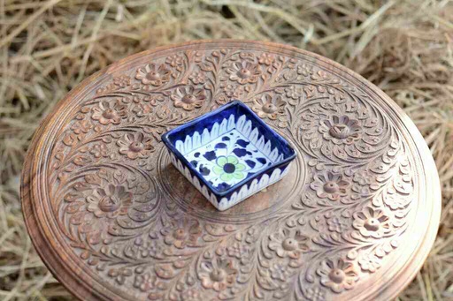 [PK0363-CF-BPO-026308] Blue Pottery Square Shaped Butter Cup