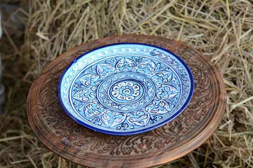 [PK0363-HM-TRY-026368] Blue Pottery Pizza Tray