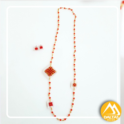 [PK5426-JW-EAR-027464] Embroidered Earrings and Pendant Set