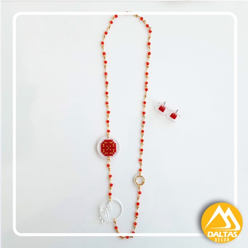 [PK5426-JW-EAR-027465] Embroidered Earrings and Pendant Set