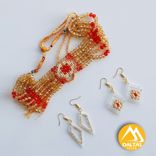 [PK5426-JW-EAR-027477] Embroidered Chocker and 1 Set of Earring