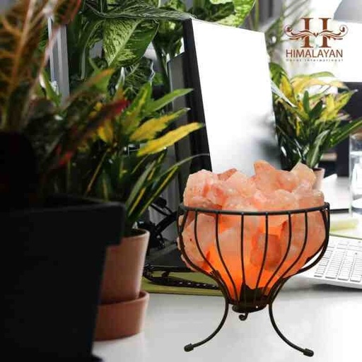 [PK8146-HM-LMP-027841] Himalayan Decor Metal Basket Air purifying Salt Lamp (Flower Style)