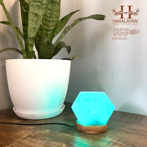 [PK8146-HM-LMP-027855] Himalayan USB Salt Lamp (Diamond Shape) With Multicolored LED Bulb