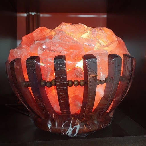 [PK8146-HM-LMP-027858] Himalayan Rose Wooden Basket Salt Lamp