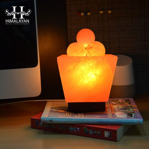 [PK8146-HM-LMP-027859] Trapezoid Shape Fire Bowl Salt Lamp w Ball Shape Chunks