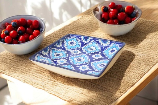 [PK9650-HM-BKT-030051] Blue Pottery Square Dish