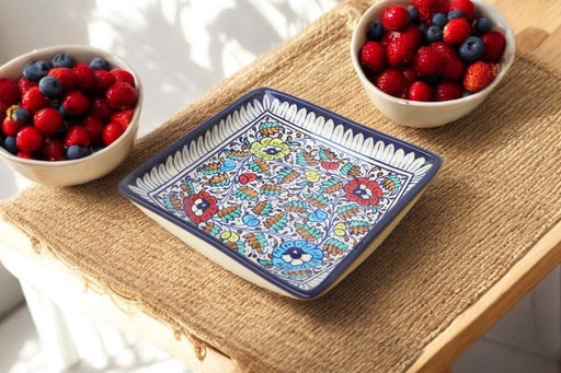 [PK9650-HM-BKT-030053] Blue Pottery Square Dish