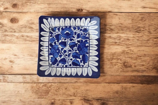 [PK9650-HM-BKT-030074] Blue Pottery Square Plate