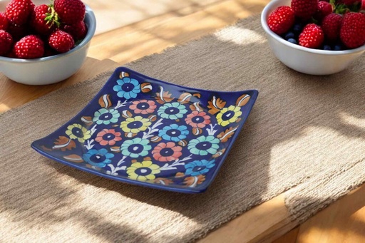 [PK9650-HM-BKT-030078] Blue Pottery Square Plate