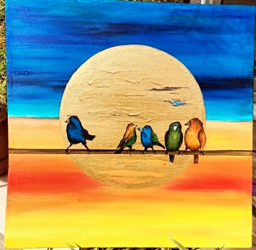 [PK8897-AR-PAI-030157] Sunset & birds painting