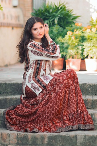 [5-AJRAK-24] Crimson Red Ajrak Skirt
