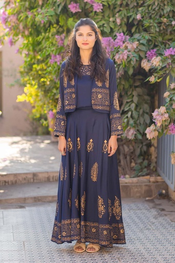 [1-block-24] Silk Blockprint Skirt Dress