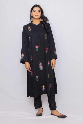 [1-K-25] Black Long Embroidered Shirt