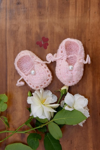 [5-kn-19] Crochet Button Boots - Baby Pink