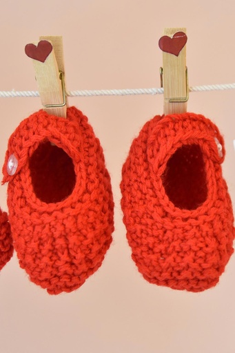 [18-kn-19] Knitting Button Boots - Red
