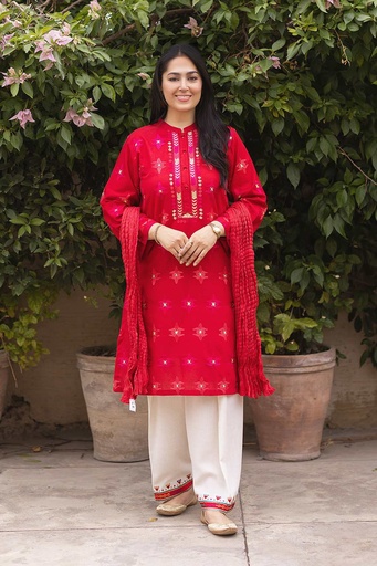 [15-k-25] Persian Red Hand Embroidered Kurta