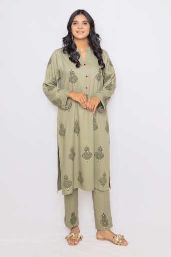 [1-Kp-25] OLIVE BLOCKPRINT SUIT