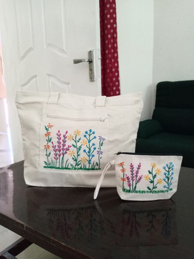 Hand painted zipper tote with pouch