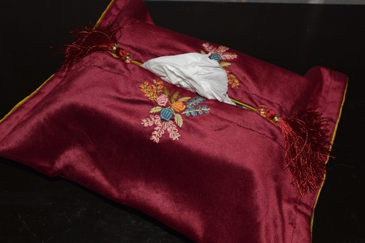 [VC-EG-TB-16] TB-16 Burgundy Velvet Tissue Box Cover with Hand Embroidery