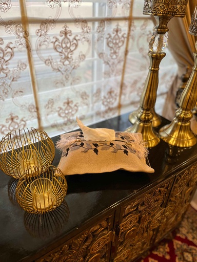 [VC-EG-TB-5] TB-5 Grey Jute Tissue Box Cover with Hand Embroidery