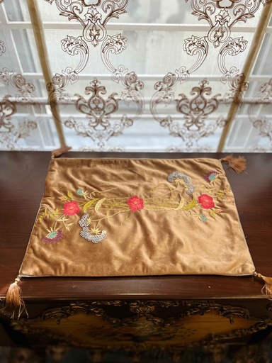 [VC-EG-C-14] C-14 Brown Velvet Hand Embroidered Cushion Covers Set