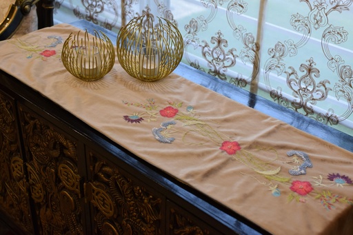 [VC-EG-R-11] R-11 Light Brown Velvet Hand Embroidered Runner