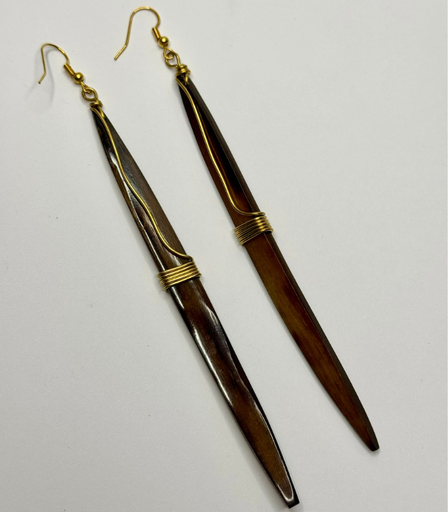 [VC-NUQ-220] African Handmade Bone & Brass Earrings – Brown