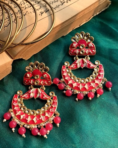 [VC-JHIL-096] Shocking Pink meenakari earrings