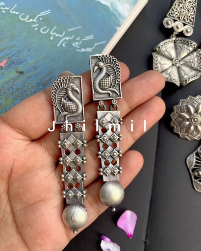 [VC-JHIL-157] German Silver Peacock danglers