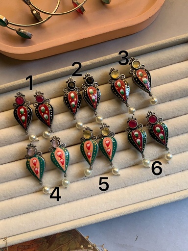 [VC-JHIL-225] Meenakari Kabootar Earrings - Set 1