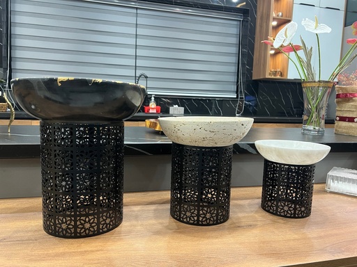 [VC-LAH-009] Marble Bowl Deep with Metal Stand- 30Cm