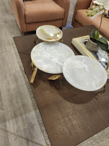 [VC-LAH-046] Marble Plate Flat With Brass Stand - (30 Cm)