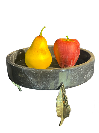[VC-LAH-053] Marble Bowl Flat With Brass Stand - (20 Cm)