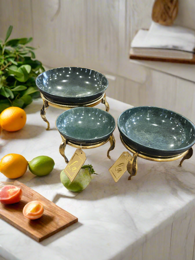 [VC-LAH-057] Marble Bowl Deep With Brass Stand - (30 CM)